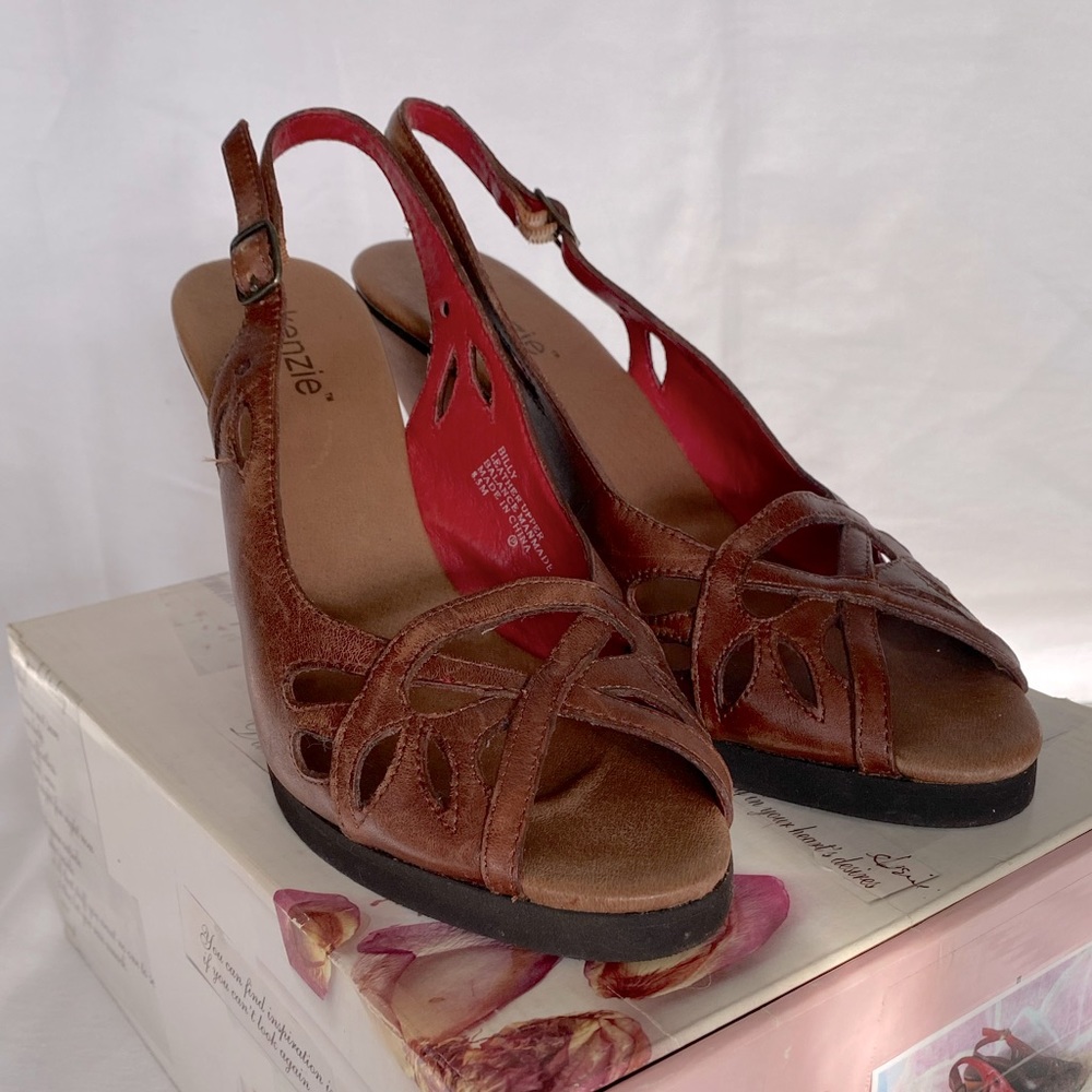 Kenzie Billy Brown Leather Slingback wedge - 8.5